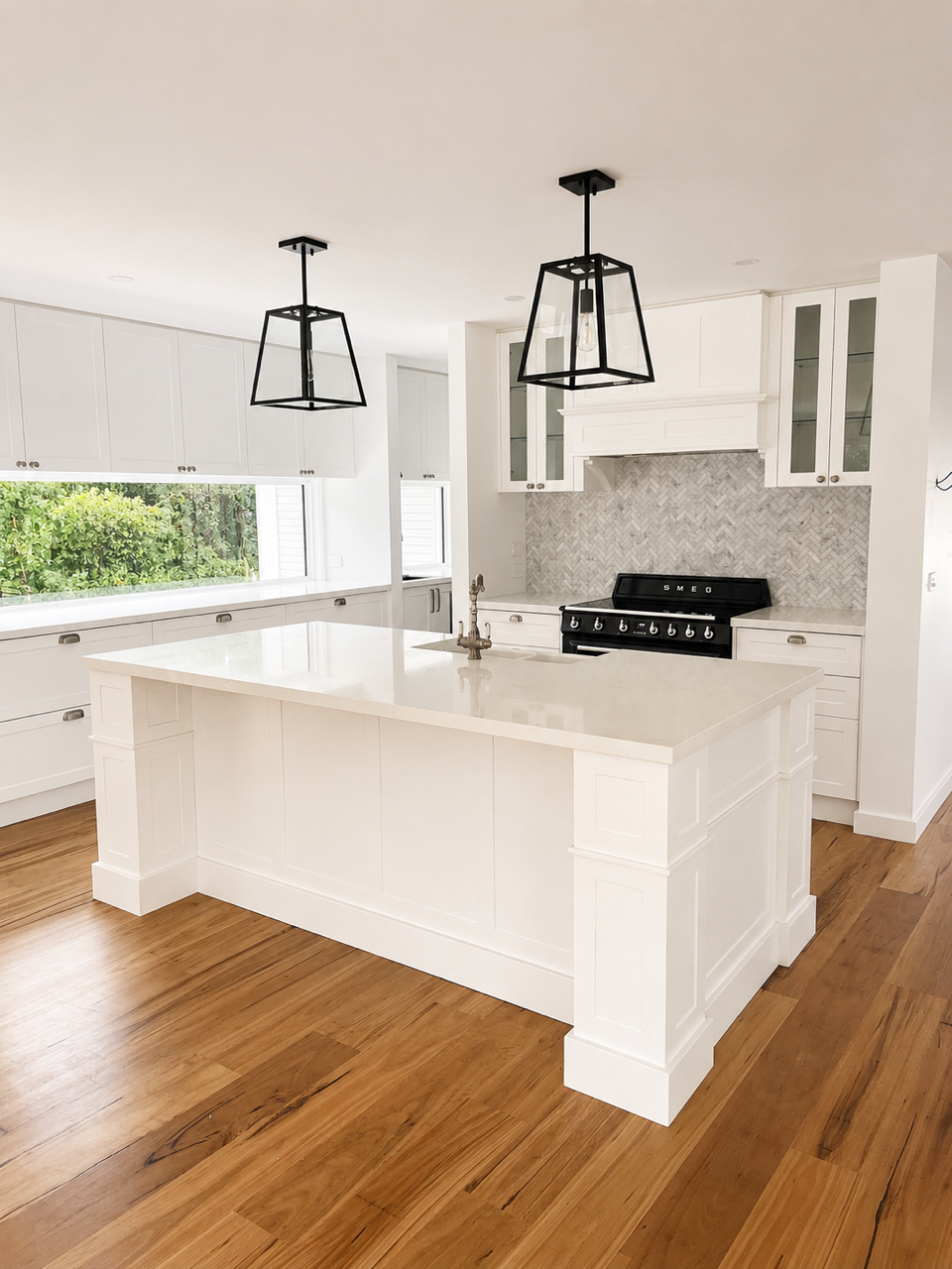 Shell Road kitchen with timber cabinetry and pale stone benchtops